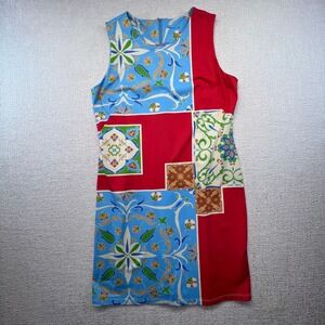 J McLaughlin XL Sleeveless Dress Tile Print Red Blue White‎ Summer